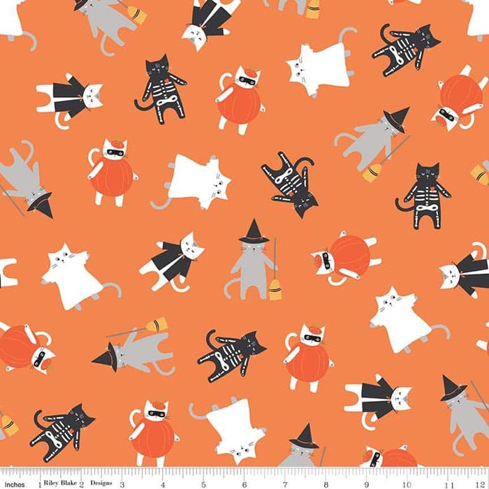 Hey Bootiful Spooky Cats Main Orange Fabric Yardage