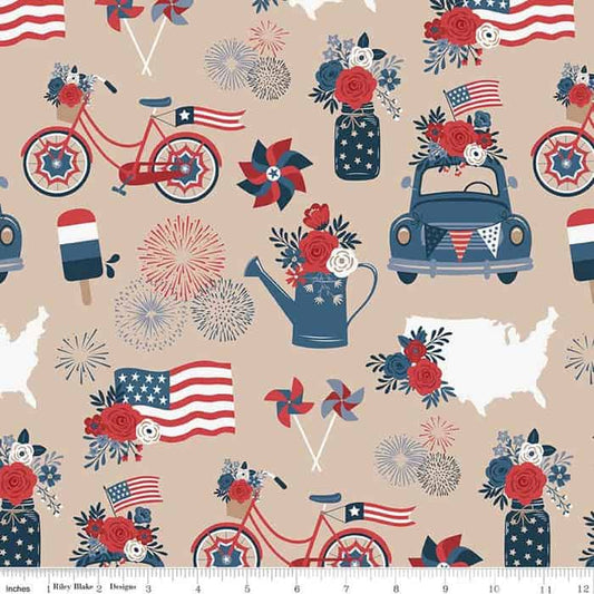 Red, White and True Beach Main Fabric Yardage