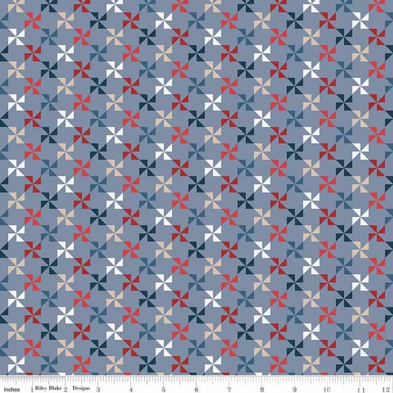 Red, White and True Pinwheels Stone Fabric Yardage