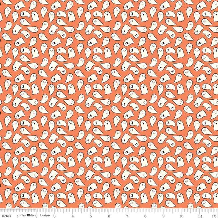 Spooky Schoolhouse Ghosts Orange Fabric Yardage