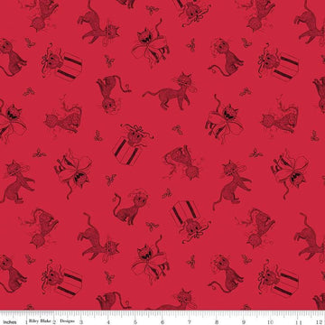 Christmas With Scaredy Cat Toss Red Fabric Yardage Product Photo