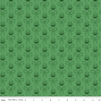Christmas With Scaredy Cat Cat And Canes Green Fabric Yardage