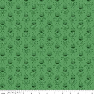 Christmas With Scaredy Cat Cat And Canes Green Fabric Yardage Product Photo
