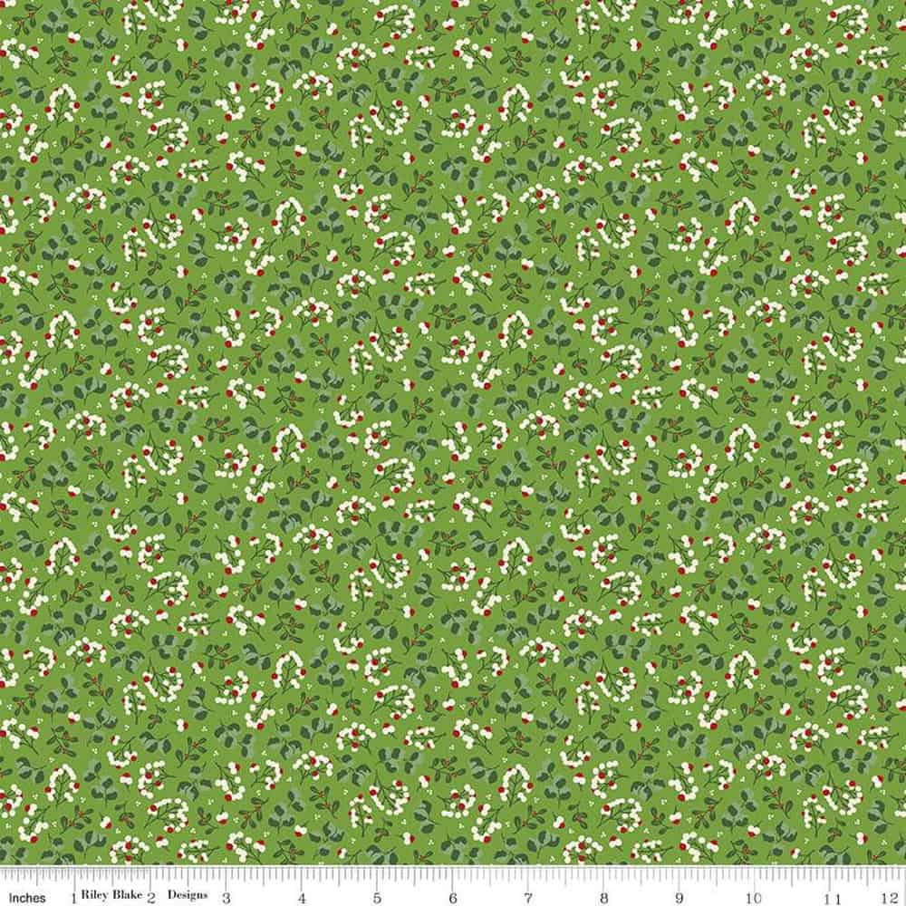 Yuletide Forest Berry Sprigs Lime Fabric Yardage Product Photo