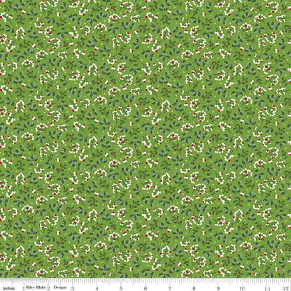 Yuletide Forest Berry Sprigs Lime Fabric Yardage Product Photo