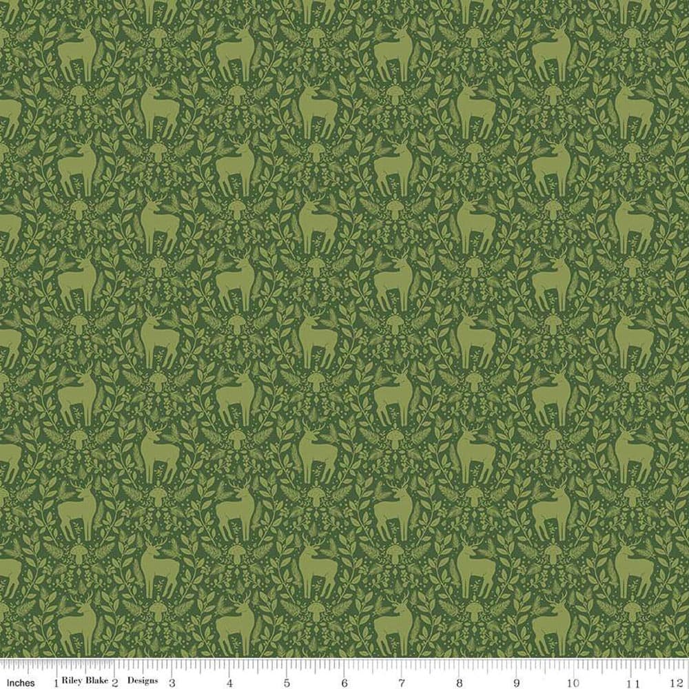 Yuletide Forest Deer Damask Green Fabric Yardage Product Photo