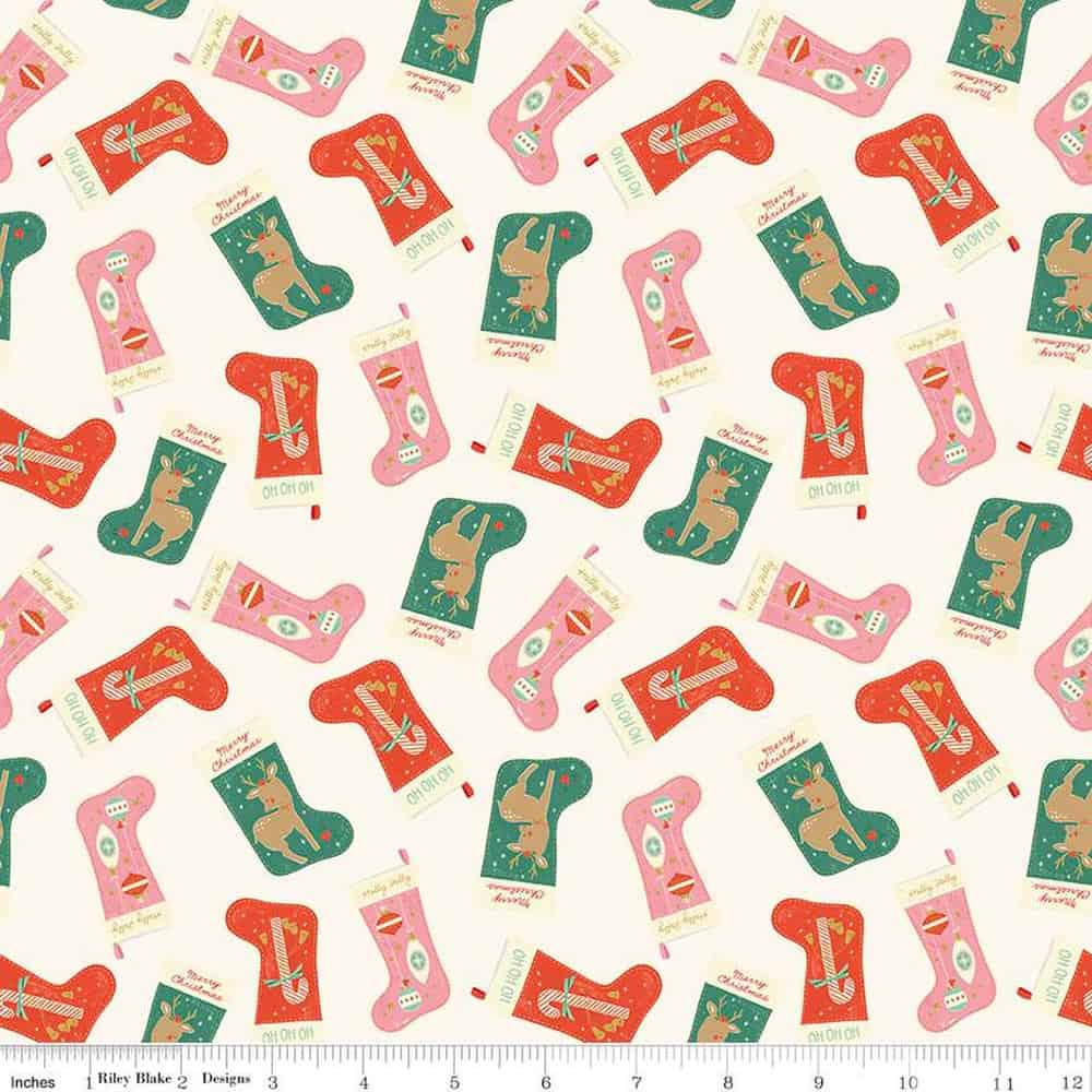 Holiday Cheer Stockings Cream Fabric Yardage Product Photo