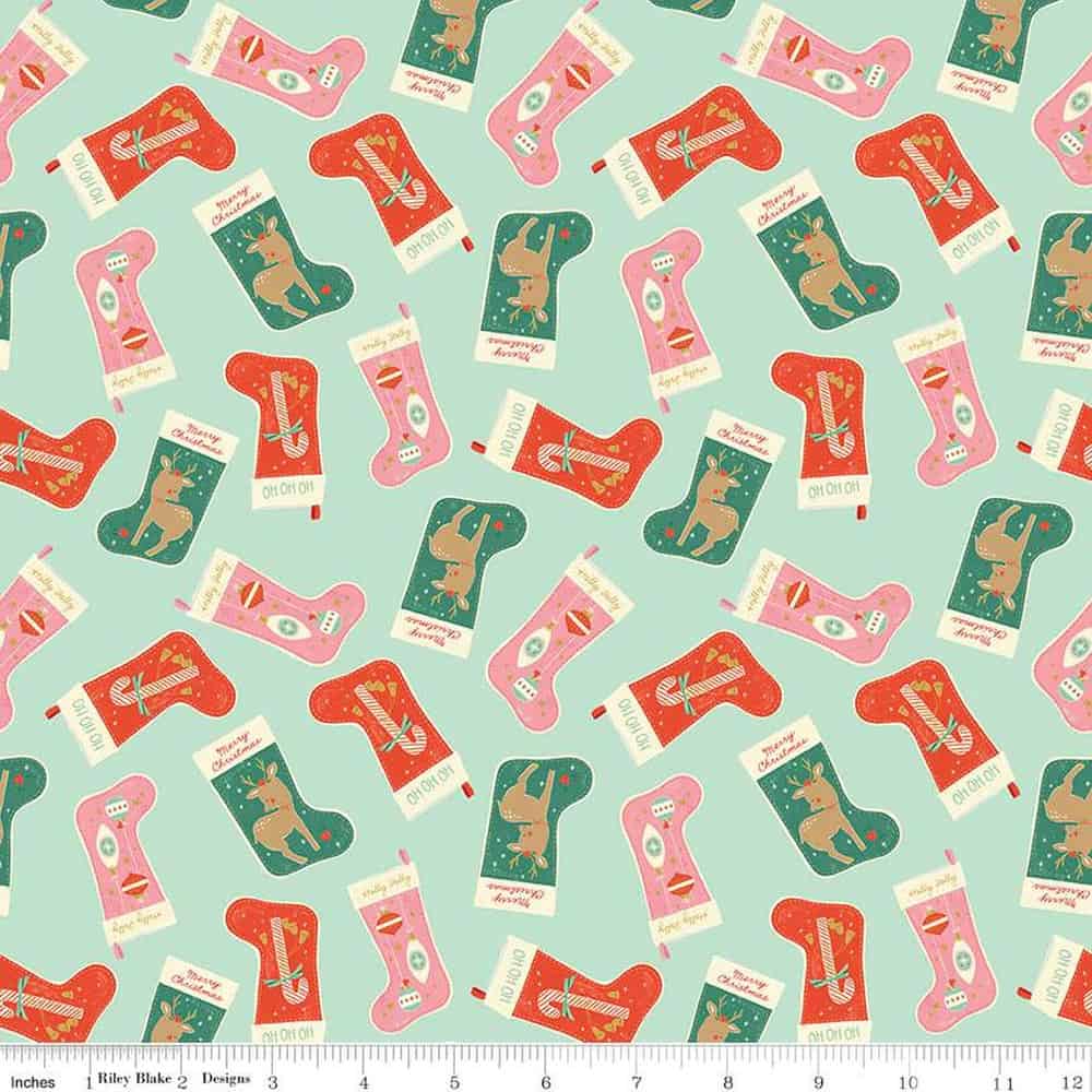 Holiday Cheer Stockings Mint Fabric Yardage Product Photo