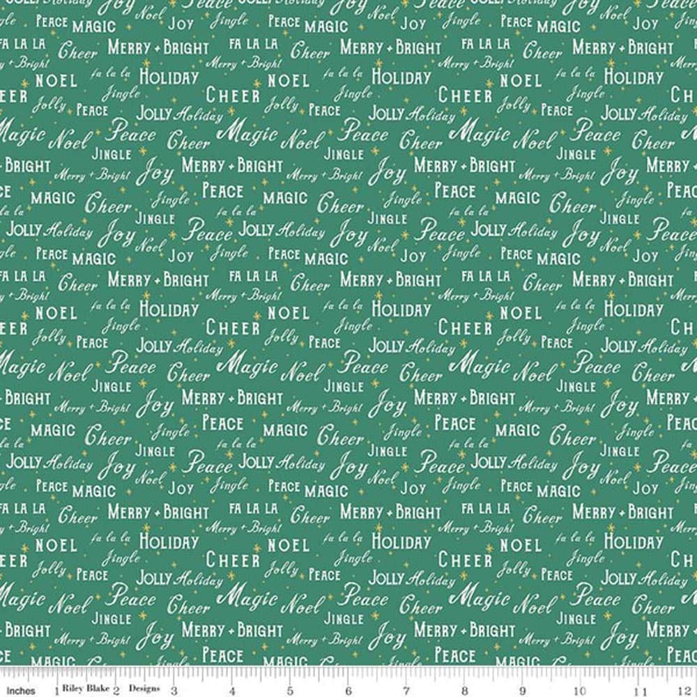 Holiday Cheer Text Green Fabric Yardage Product Photo