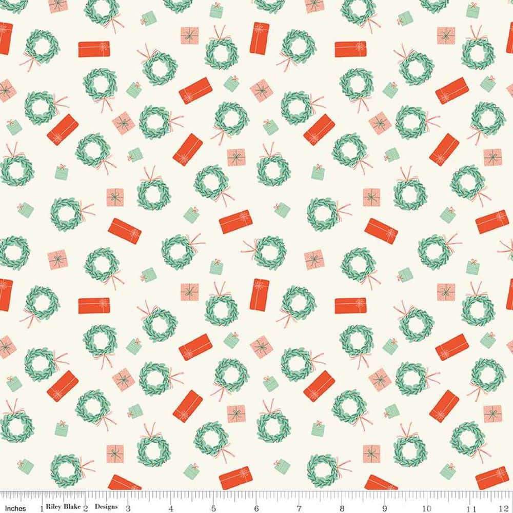 Holiday Cheer Wreaths Cream Fabric Yardage Product Photo