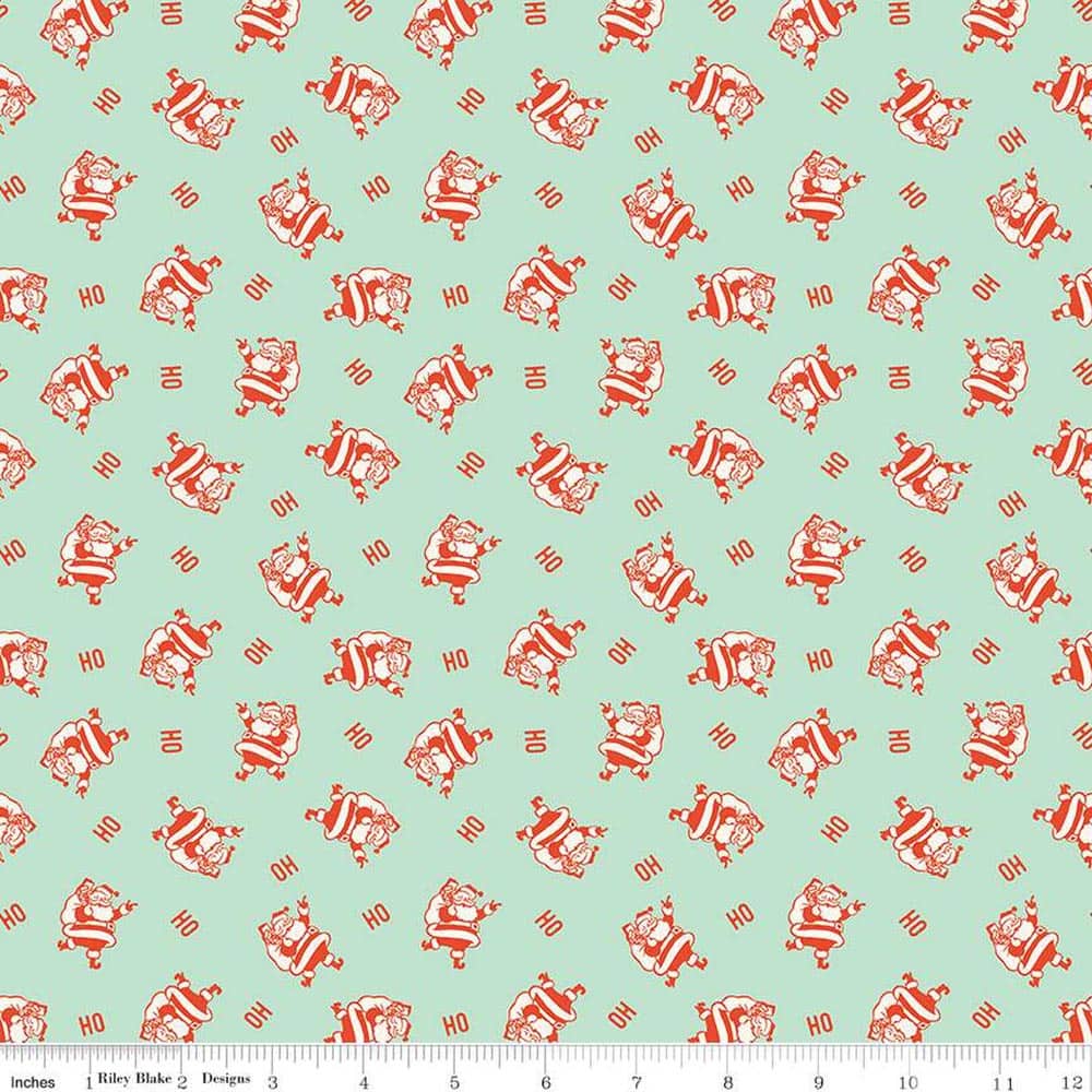 Holiday Cheer Ho Ho Santas Mint Fabric Yardage Product Photo