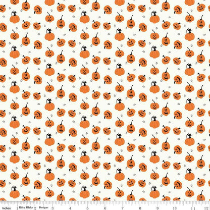 Beggar's Night Pumpkins on Cream Fabric Yardage