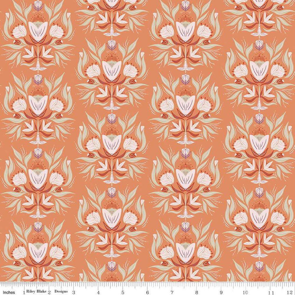 Garden Dreams Floral Terracotta Fabric Yardage