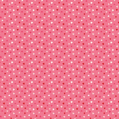 Sweetheart Heart Toss Hot Pink Fabric Yardage