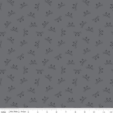 Blackout Gray Cat Face Fabric Yardage - quilt fabric for sewing and quilting projects