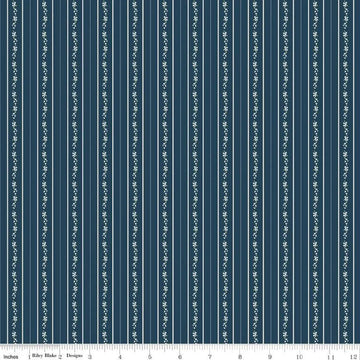 Bluegrass Charm Navy Floral Stripe Fabric Yardage