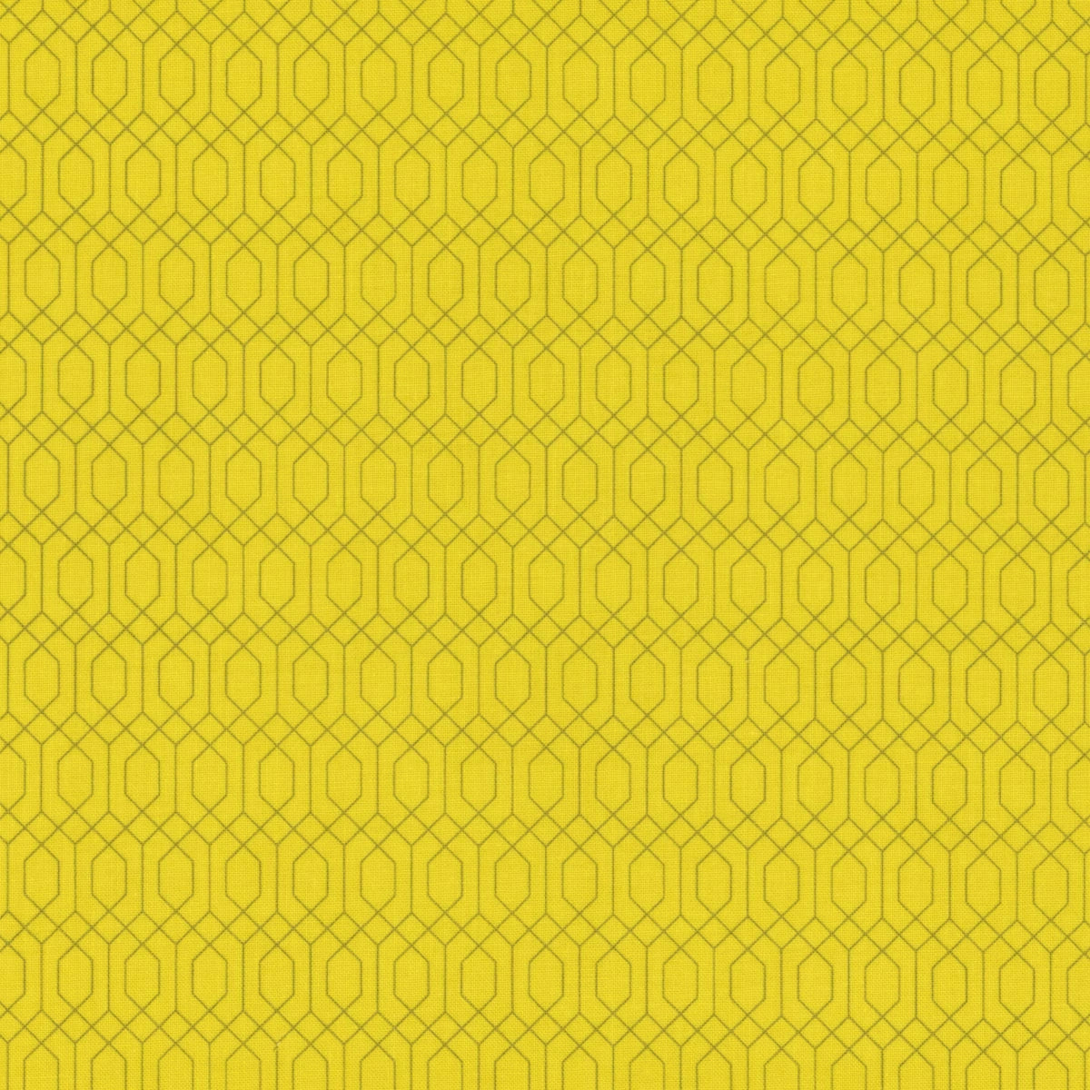 Essence Citron Lattice Fabric Yardage by Riley Blake showcases a yellow background with a geometric pattern of interlocking hexagons and diamonds—perfect quilting fabric for adding texture and symmetry to your projects.