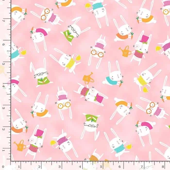 Hopping Bunnies Pink Fabric Yardage