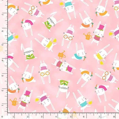 Hopping Bunnies Pink Fabric Yardage