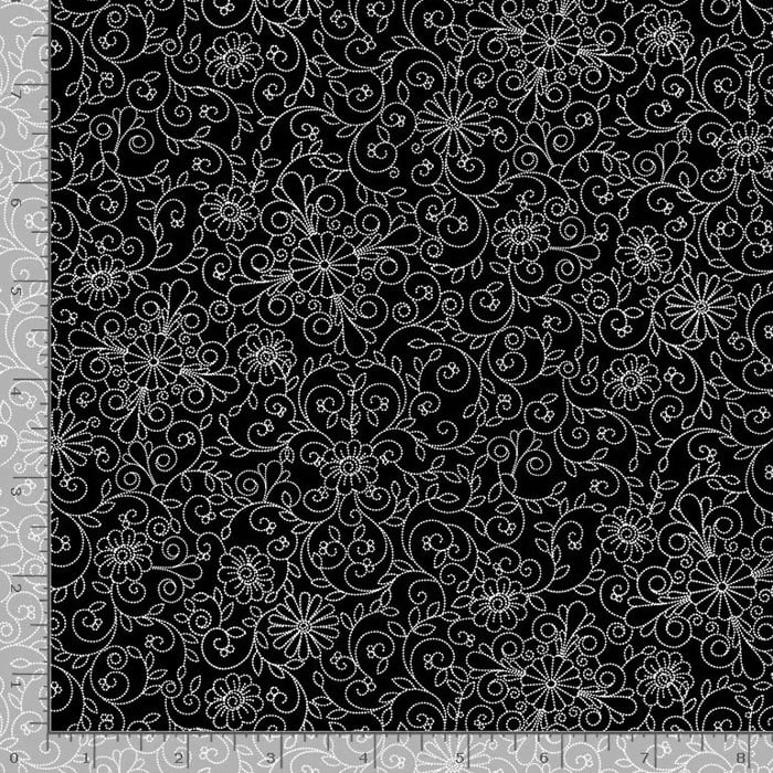 Doodle Pattern Black Fabric Yardage