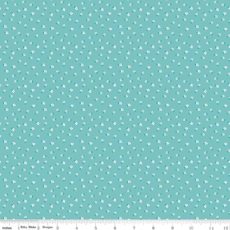 Granny Chic Blossoms Blue Fabric Yardage