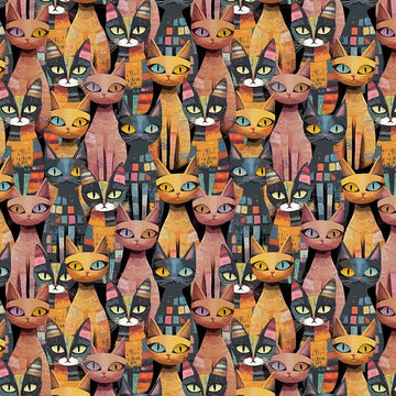 Feline Folk multi packed cats fabric yardage quilting cotton