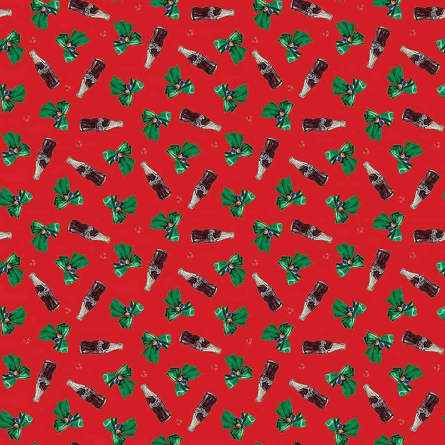Coca-Cola Christmas Red Tossed Bottle Fabric Yardage - quilt fabric for sewing and quilting projects