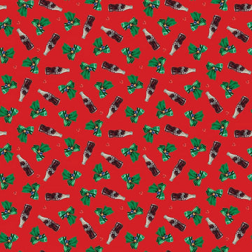 Coca-Cola Christmas Red Tossed Bottle Fabric Yardage - quilt fabric for sewing and quilting projects