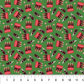 Coca-Cola Christmas Green Tossed Crate Fabric Yardage - quilt fabric for sewing and quilting projects