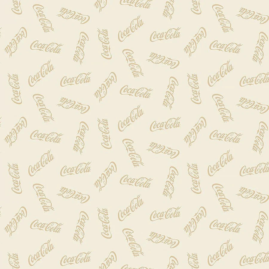 Coca-Cola Christmas Taupe Logo Toss Fabric Yardage - quilt fabric for sewing and quilting projects