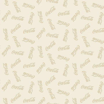 Coca-Cola Christmas Taupe Logo Toss Fabric Yardage - quilt fabric for sewing and quilting projects