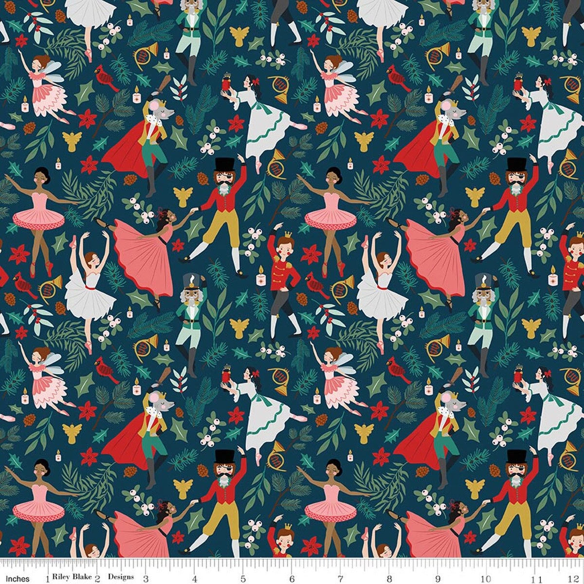 Nutcracker Tradition Midnight Storybook Fabric Yardage - quilt fabric for sewing and quilting projects
