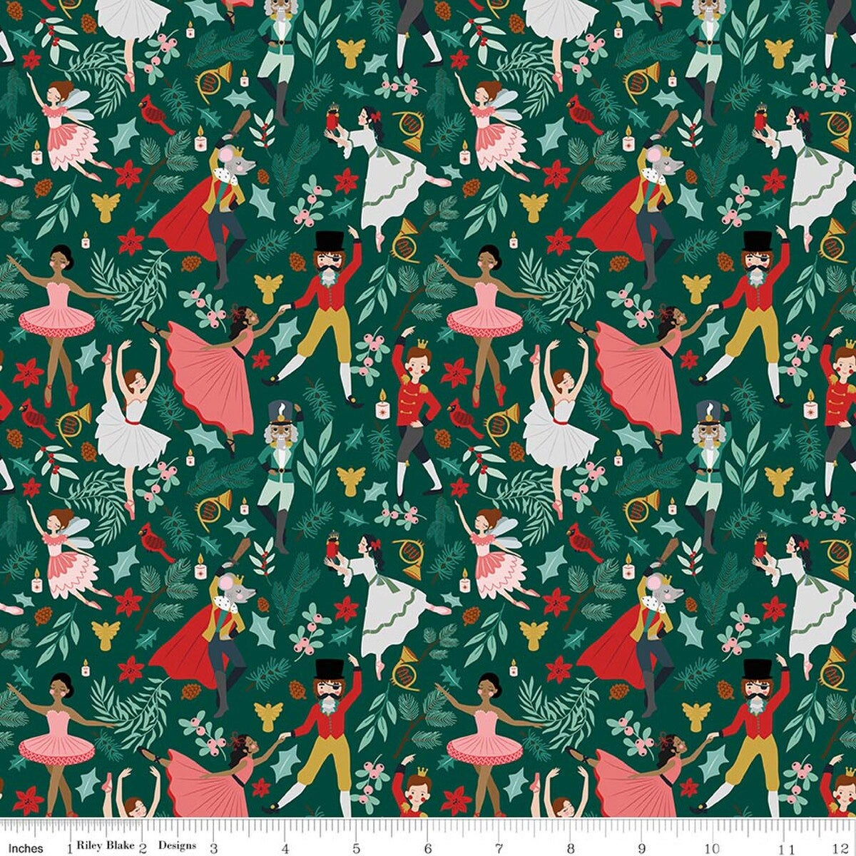 Nutcracker Tradition Pine Storybook Fabric Yardage - quilt fabric for sewing and quilting projects