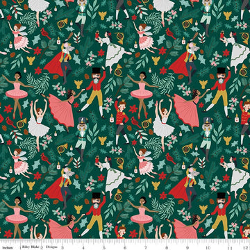 Nutcracker Tradition Pine Storybook Fabric Yardage - quilt fabric for sewing and quilting projects
