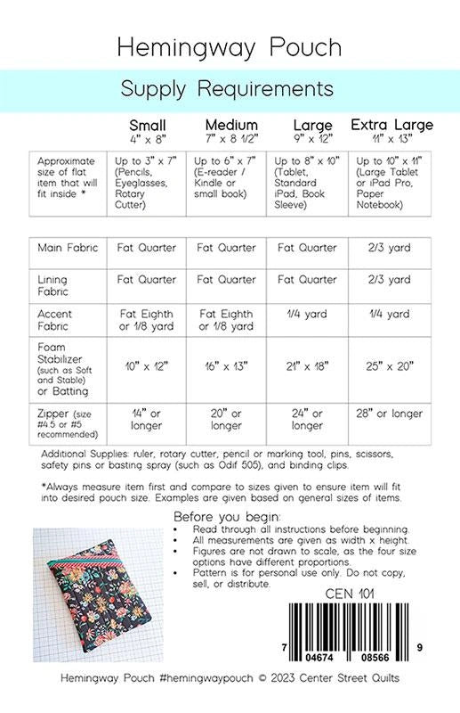 Hemingway Pouch Bag Pattern