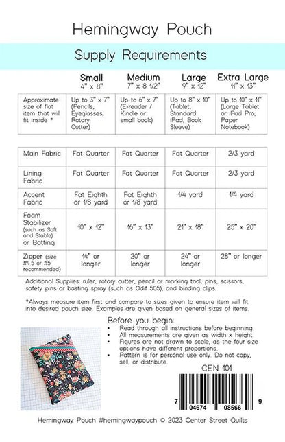 Hemingway Pouch Bag Pattern