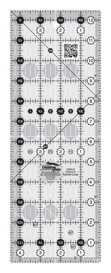 Creative Grids Quilt Ruler 4-1/2in x 12-1/2in Rectangle - quilting ruler for precision cutting