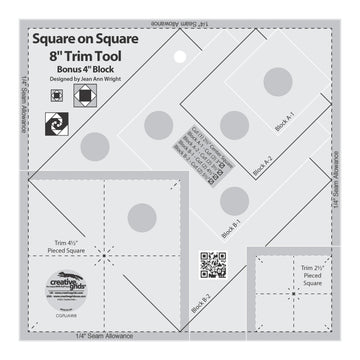 Creative Grids Square on Square Trim Tool 4in or 8in Finished Blocks Quilt Ruler - quilting ruler for precision cutting