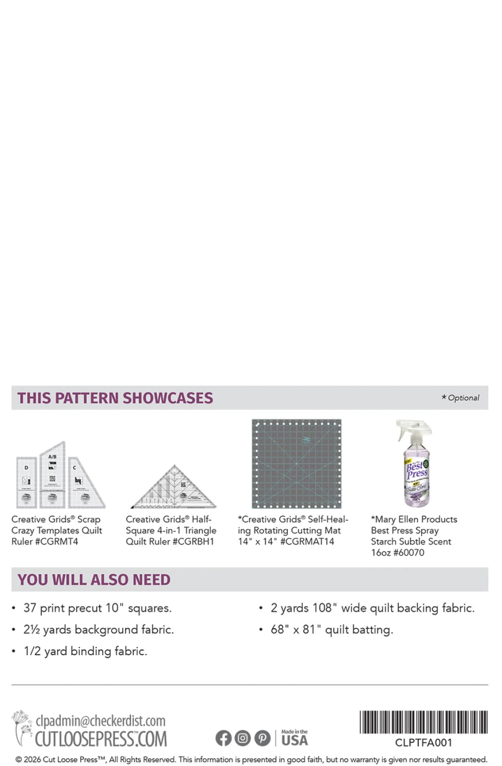 Scrap Crazy Bear Paw quilt pattern back with instructions and fabric requirements