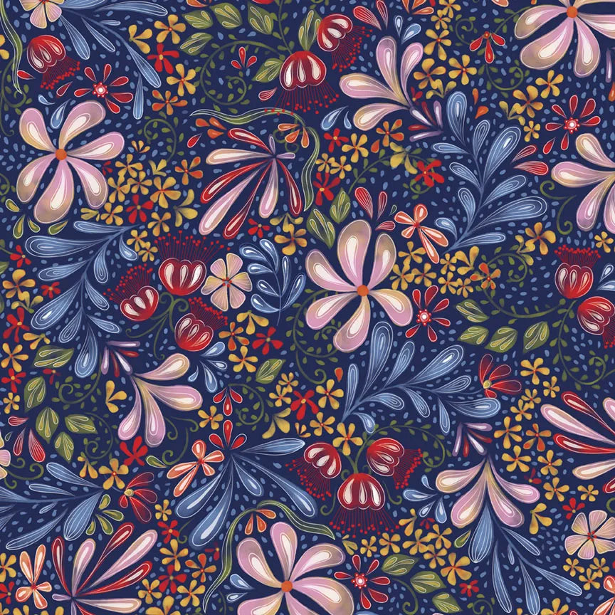 Country Poetry Blue Main Floral Fabric Yardage