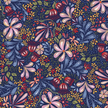 Country Poetry Blue Main Floral Fabric Yardage