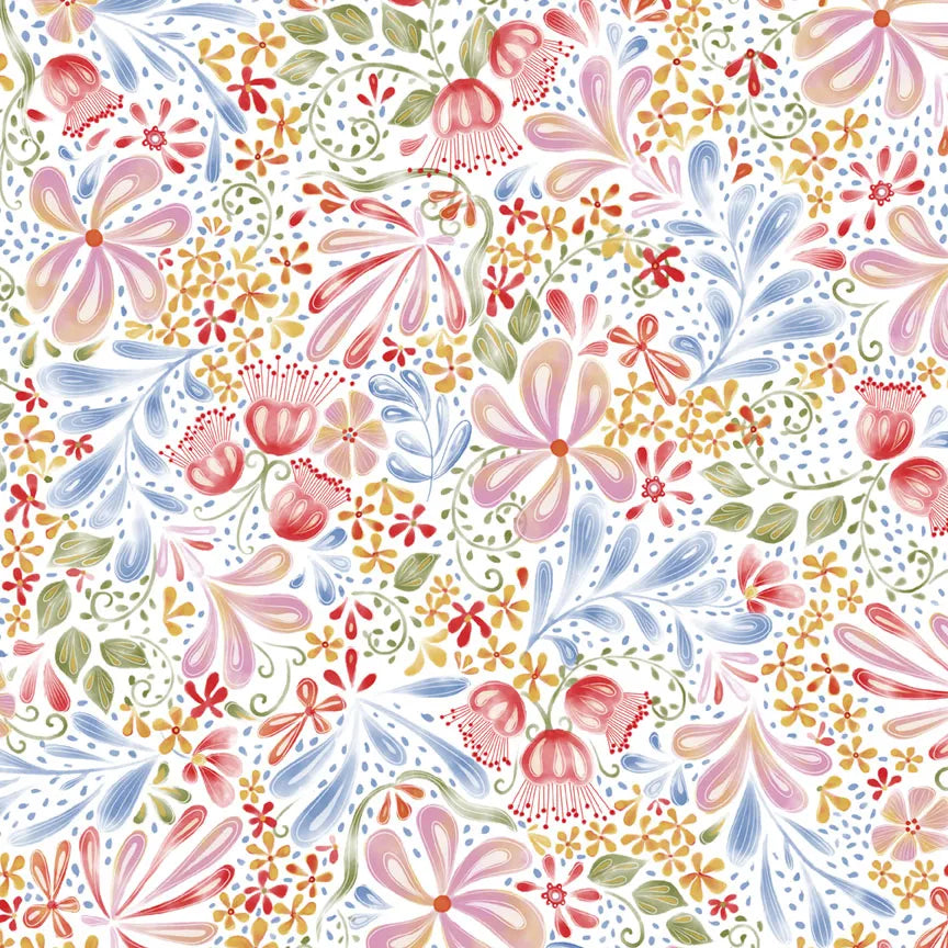 Country Poetry White Main Floral Fabric Yardage