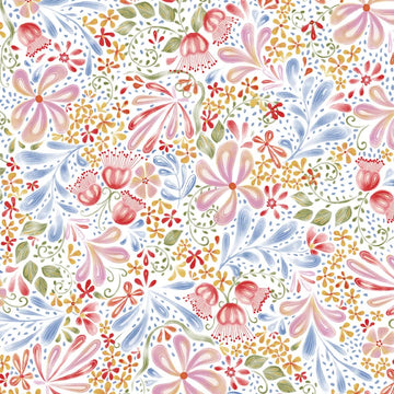 Country Poetry White Main Floral Fabric Yardage