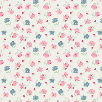 Romantica Pink on White Gentle Rosebuds Charm Fabric Yardage