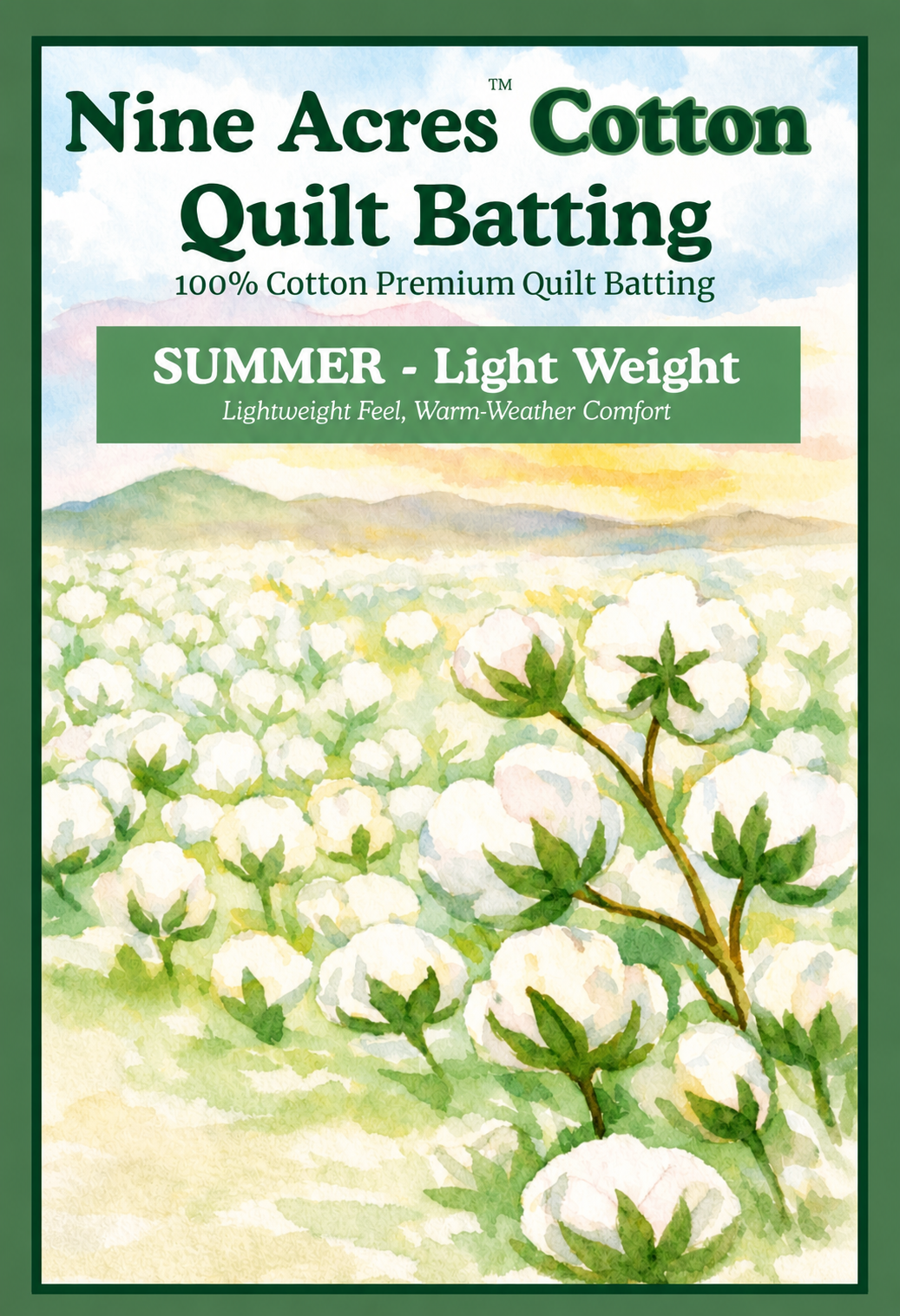 Nine Acres Natural 100% cotton batting lightweight for quilting
