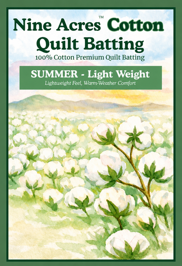 Nine Acres Natural 100% cotton batting lightweight for quilting