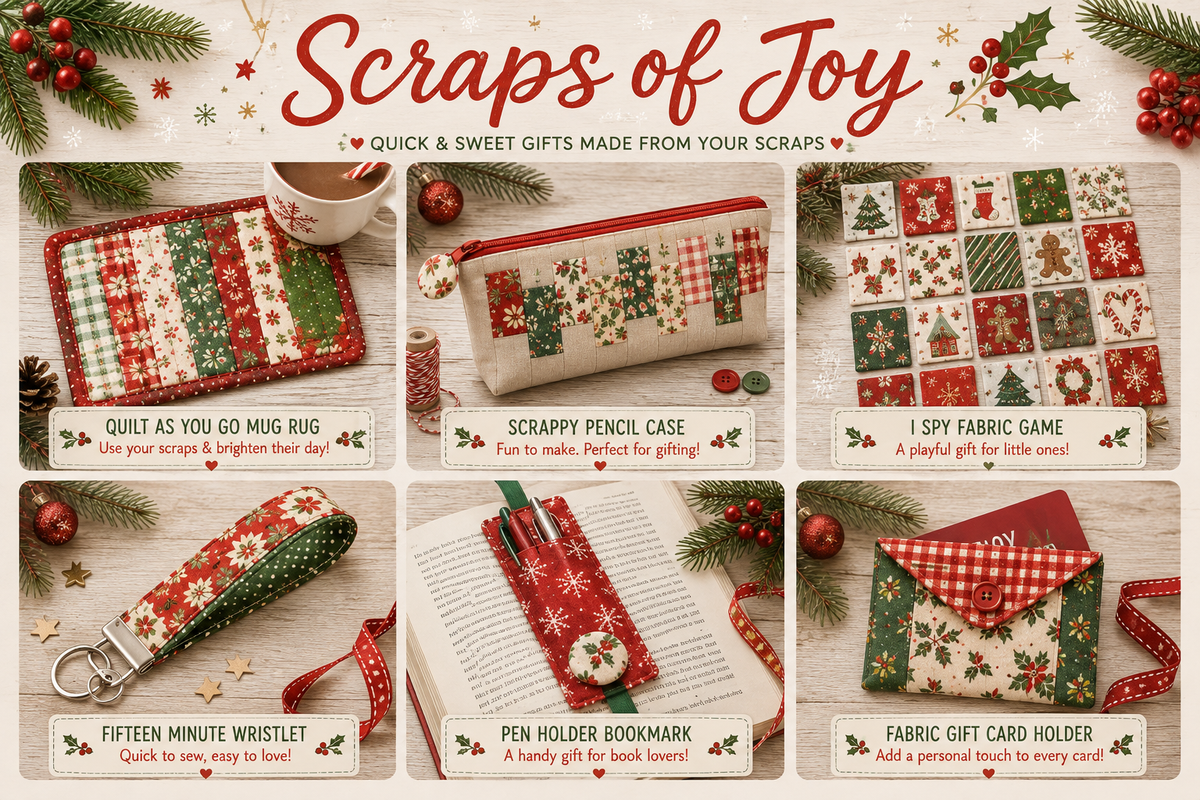 Scraps of Joy Holiday Gift Making Series quilting class cover