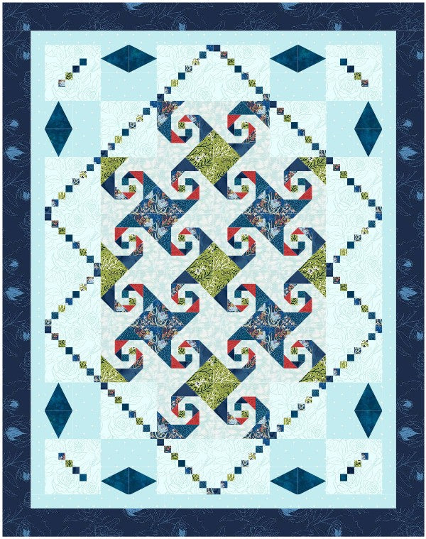 Coral Reef mystery quilt bundle in ocean blue aqua green and coral fabrics