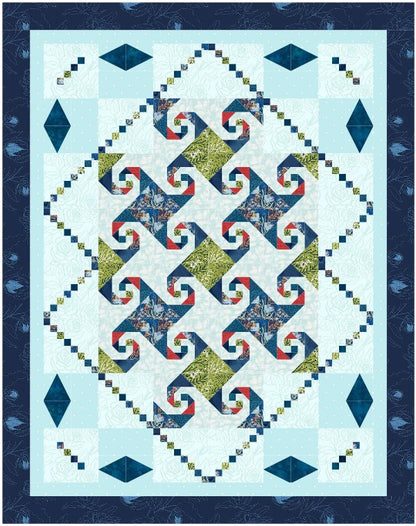Coral Reef mystery quilt bundle in ocean blue aqua green and coral fabrics