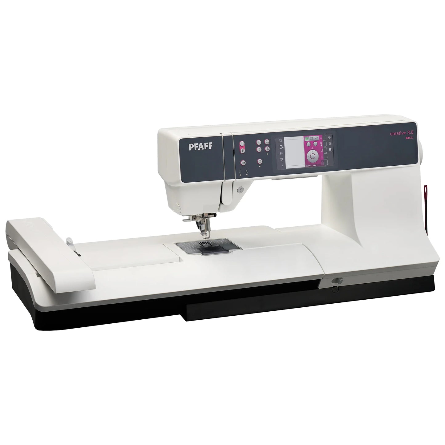 The Pfaff Creative 3.0: PRE-LOVED from Quilted Joy offers a digital display, roomy workspace, and versatile controls—ideal for advanced sewing and embroidery projects.